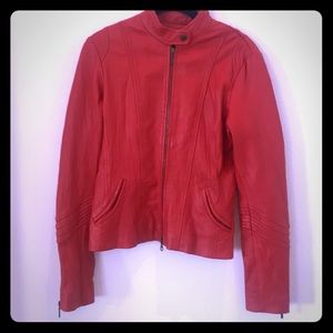 Orange leather motorcycle jacket